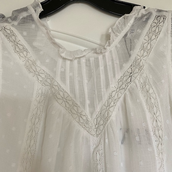 Zara Swiss dot chiffon lace blouse Xs in white - Picture 4 of 4